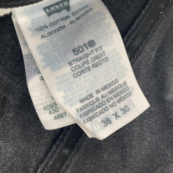Levis 501 Jeans Mens 38x30 Button Fly Straight Fit Black Stretch - Picture 4 of 12